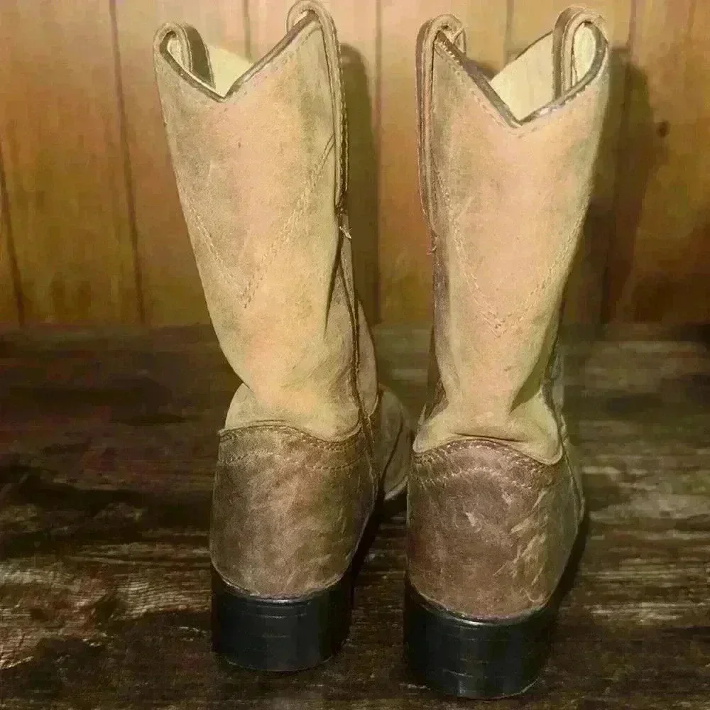 Smoky mountain youth brown soft leather roper western boots size 8.5